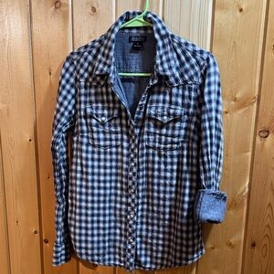 Lucky Brand Black and White Plaid Button Down Shirt